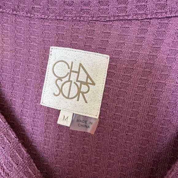 Chaser Long Sleeve Thermal Waffle Knit Medium Wine Burgundy Top Shirt Wide Cuff - Picture 4 of 4